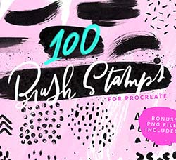 极品Procreate笔刷－100支绘画书写图案效果(含高清视频教程)：100 Paint Brush Stamp
